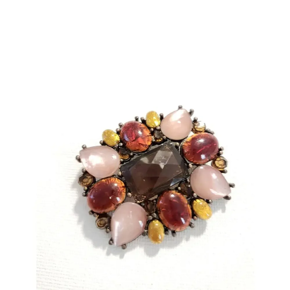 Vintage Liz Claiborne Lucite Brooch: Copper-toned setting